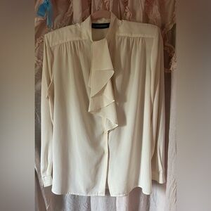 Vintage Counterparts Cream Ruffle Front Blouse jabot style shoulder pads 80’s